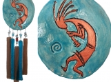 Kokopelli Wind Chime Ceramic Glass Turquoise & Copper 
