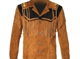  Native Indian Western Cowboy Fringed Brown Suede Short Coat