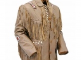 Native Western American Fringed Leather Coat Jacket 