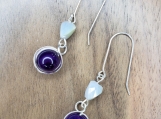 Purple Agate and Gray Iridescent, dangle bead hook earrings
