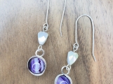 Purple with white bands Agate with gray iridescent glass beads
