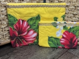 Red & Yellow Hawaiian Print Cosmetic/Jewelry Bag A Set of 2
