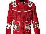 Red Suede Leather Native Indian American Cowboy Coat Jacket
