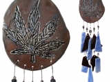 Sculptured Marijuana Leaf Clay & Glass Wind Chime 