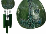 Thor's Hammer Green Glass Ceramic Wind Chime Mjolnir Norse 