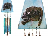 Viking Skull Wind Chime Raku Pottery Turquoise
