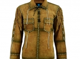 Western Cowboy Brown Suede Leather Coat Fringe & Smoky Edges