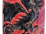 Black Dragon Ceramic Tile 4.75'' x 4.75'' with Gold