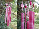 Garden Mobile Pinkish Delight Wind Chime Fused Glass 