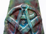 Masonic Symbol Raku fired Ceramic Tile 5-1/8 x 4-1/2"" x