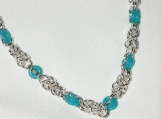 Aqua and Silver Chainmaille Necklace  N112361