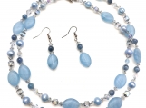 Blue Art Glass, Kyanite & Freshwater Pearl Necklace & Earringss