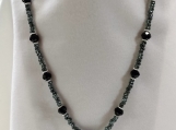 Larvikite Focal Bead with Czech Crystal Necklace