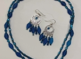 Royal Blue 2 Strand Art Glass Choker & Earring 