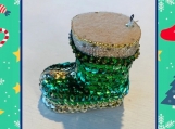 Sequined Green and Gold Santa Boot