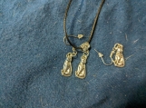 Sitting cat with waxed leather necklace pendant set