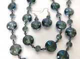 Slate Blue Faceted Coin & Round Crystal Necklace Set
