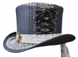 Steampunk Ladies White Crusty Band Navy Blue Leather Top Hat