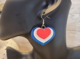 3D Red, white and blue heart earrings