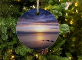 Maine Seacoast Sunset Round Christmas Ceramic  Ornaments