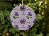 Simple Purple Flowers Round Christmas Ceramic  Ornaments