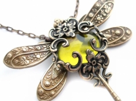 Olive Divine - Jeweled Dragonfly Art Necklace by FiligraneEpochJewels 