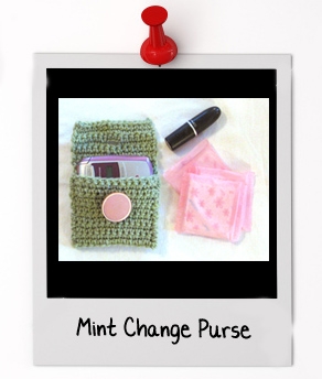 Small Green Wool Change Purse/Cell Phone Cover w Large Button. 
