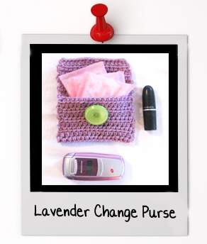 Lavender Wool Change Purse, Cell Phone Cover w Large Button.