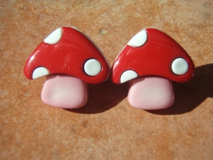 Retro Collection- Red Pink and White Mushroom Studs Earrings. 