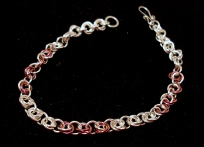 Pink Roses - handmade silver and niobium chainmaille bracelet 
