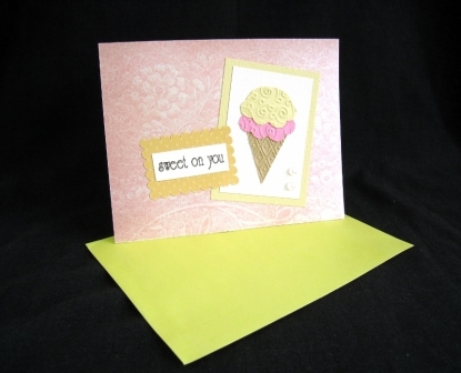 Sweet On You - Embossed Ice Cream Cone Handmade Card.