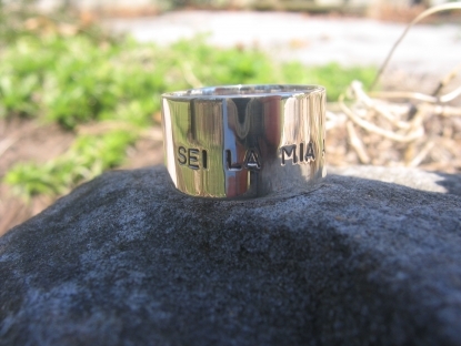 Inscribed Wide Silver Band for Him on Valentines Day.