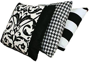 Decorative Throw Pillow in Black and White Demask and Pin Dot. 