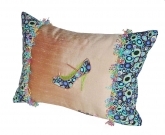 Embroided Silk Girly Pillow Gold and Blue.