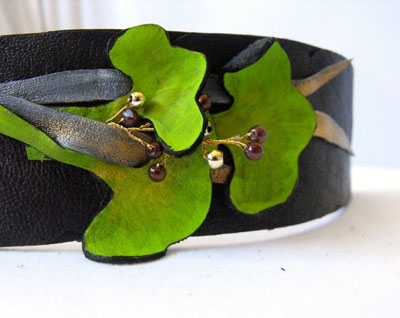 Handmade leather cuff bracelet - Ginkgo leaves leather cuff bracelet by Julishland. 