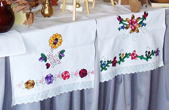 Hand stitched table cloth.