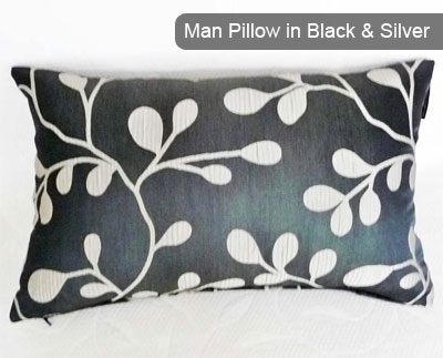 Man Pillow in Black and Silver 12 x 20 by Christine Skaley Reid from PillowThrowDecor