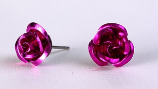 Fushia aluminum rosebud hypoallergenic studs 