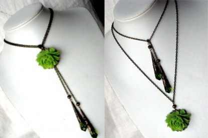 Vintage Sage Green Lariat Necklace