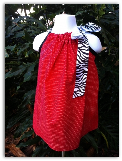 Red Swiss Dots with Zebra Pillowcase Dress  