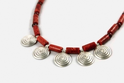 Indian inspired ethnic tribal red sponge coral necklace