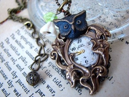 Steampunk Owl Clock Pendant Necklace 