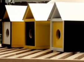 Mid Century Modern Trio of Goldfinch Birdhouses.