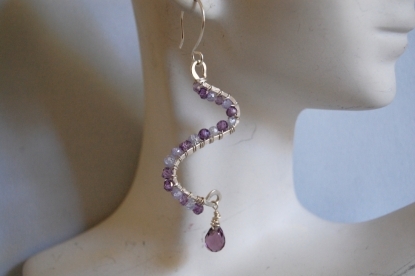 Shaded purple natural zircon, crystal briolette and hand-forged