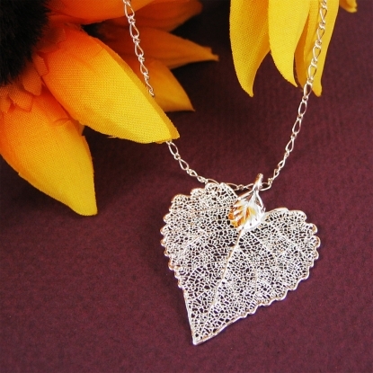 Heart necklace - cottonwood leaf