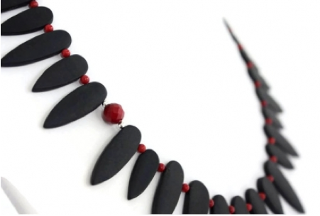 Raven black cherry red tribal ethnic necklace Jayashree.