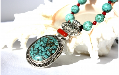  Turquoise Necklace, silver ethnic indian necklace. 