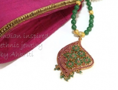 Emerald ruby ethnic necklace Aloka, by AhKriti.