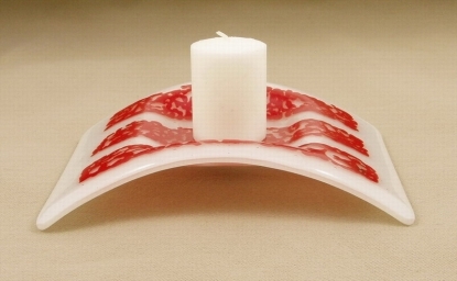 Red Lace Strips Fused Glass Candle Holder