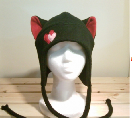 Cat hat with 2 hearts